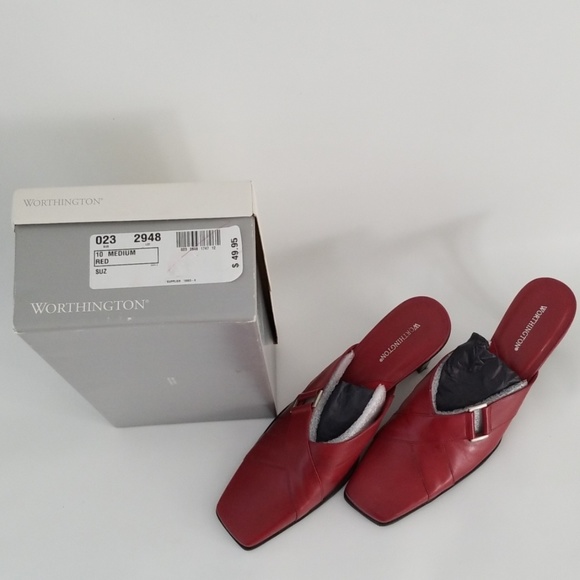Worthington Red Slip On Sandals With 3 Inch Heel - Picture 3 of 8